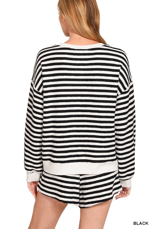 Striped Pullover & Shorts Set