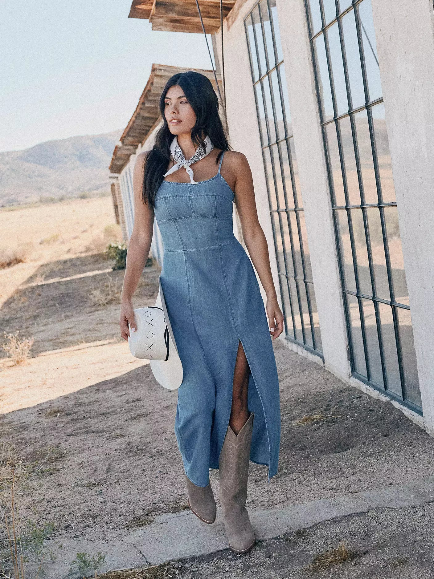 Wrangler Women's Denim Slit Front Maxi Dress