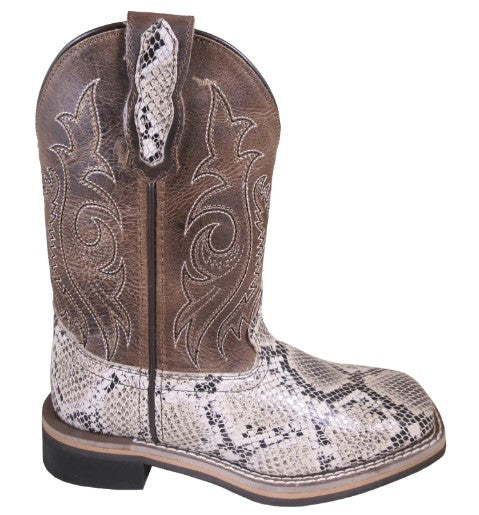 Smoky Mountain Kid's Diamondback White / Brown Waxed Distress Leather Western Boot - 3125Y