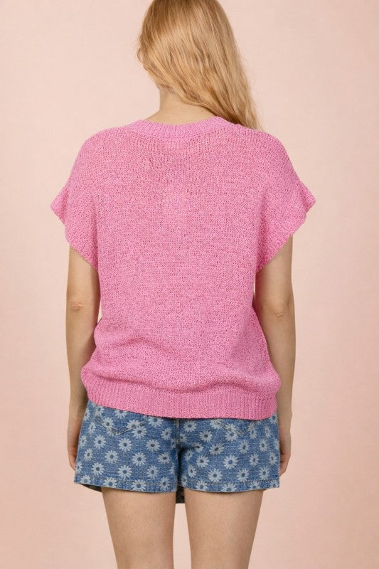 Button Down Solid Knit Summer Sweater Top