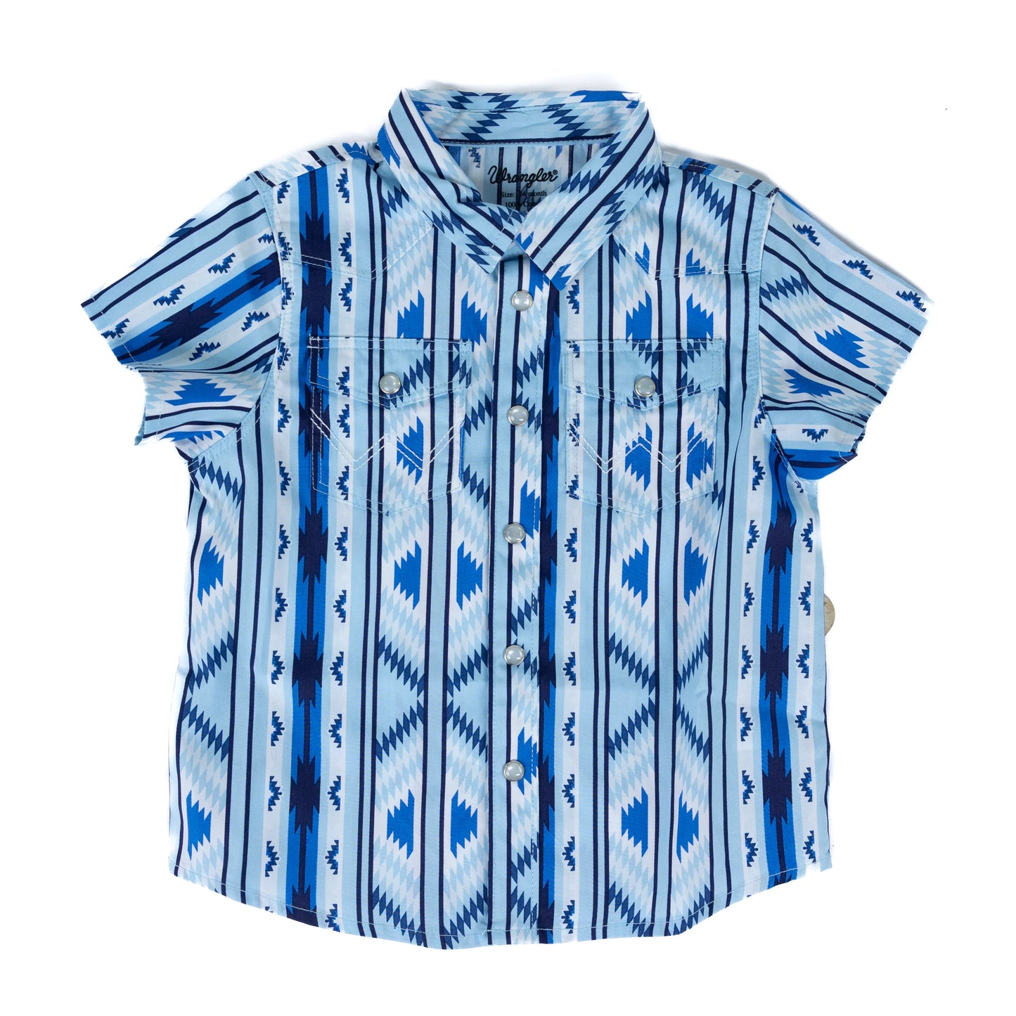Blue and white patterned shirt on a white background