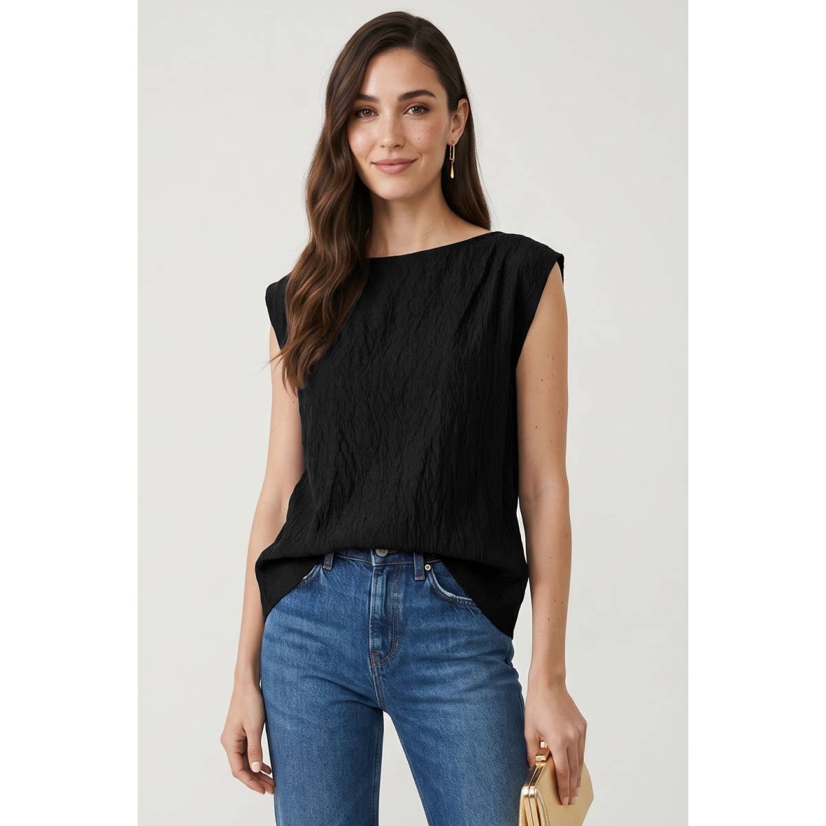 Naked Zebra - Textured Satin Boat Neck Blouse