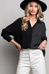 BLACK HALF STRIPE BUTTON DOWN TK9102