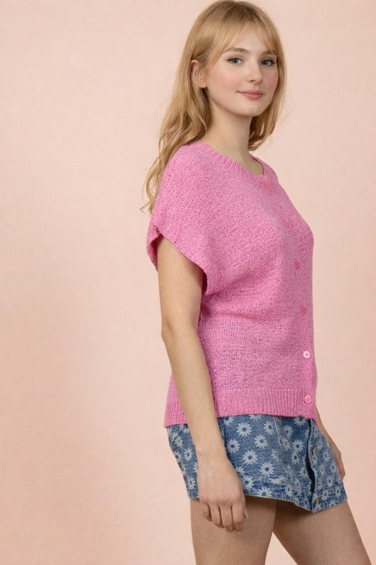 Button Down Solid Knit Summer Sweater Top