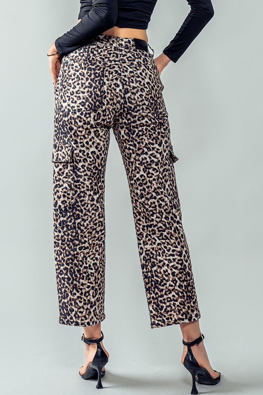 Boho Leopard Print Cargo Straight Legged Pants