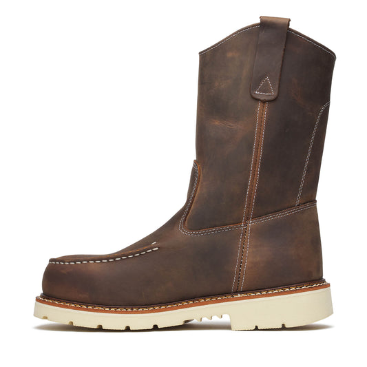 American Heritage – 11″ Trail Crazy Horse Safety Toe – Moc Toe Pull-on Wellington