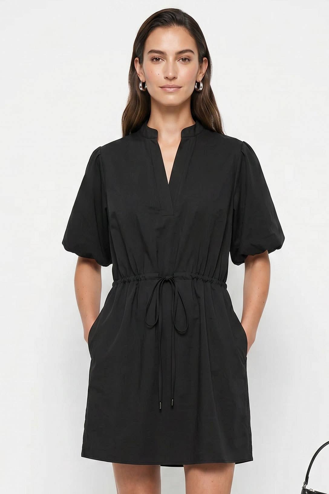 Naked Zebra - Puff Sleeve Cinched Waist Mini Dress