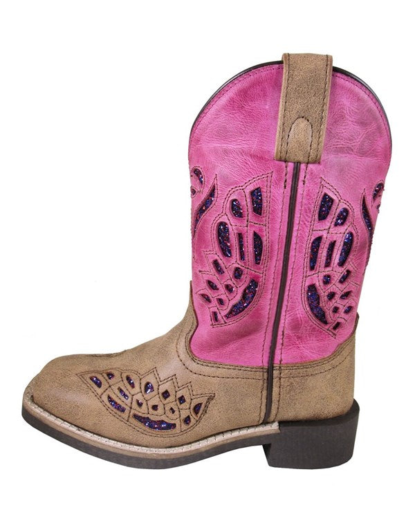Smoky Mountain Kid's Trixie Brown Distress/Pink Leather Western Boot-3161Y
