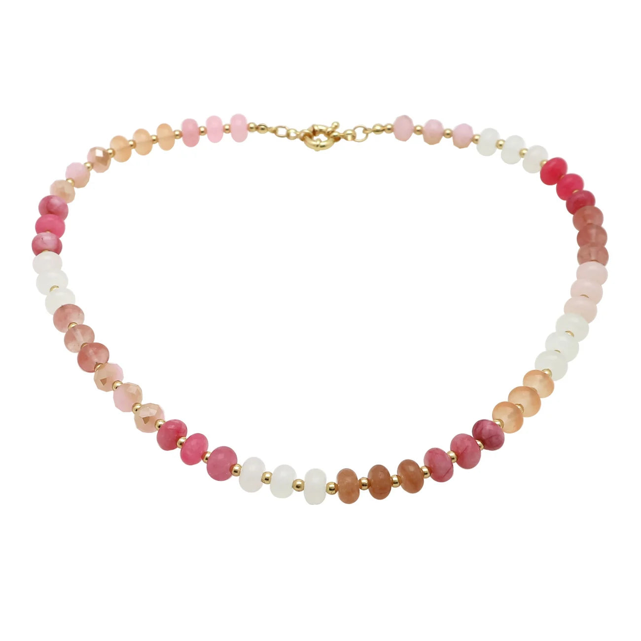 Red and Pink and Crystal Beaded 17" Necklace