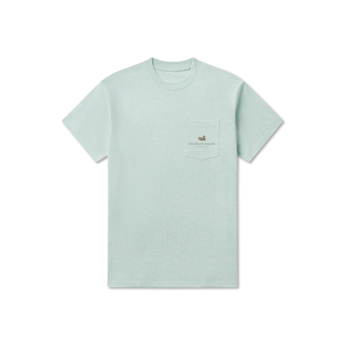 Light green t-shirt with a small logo on a white background
