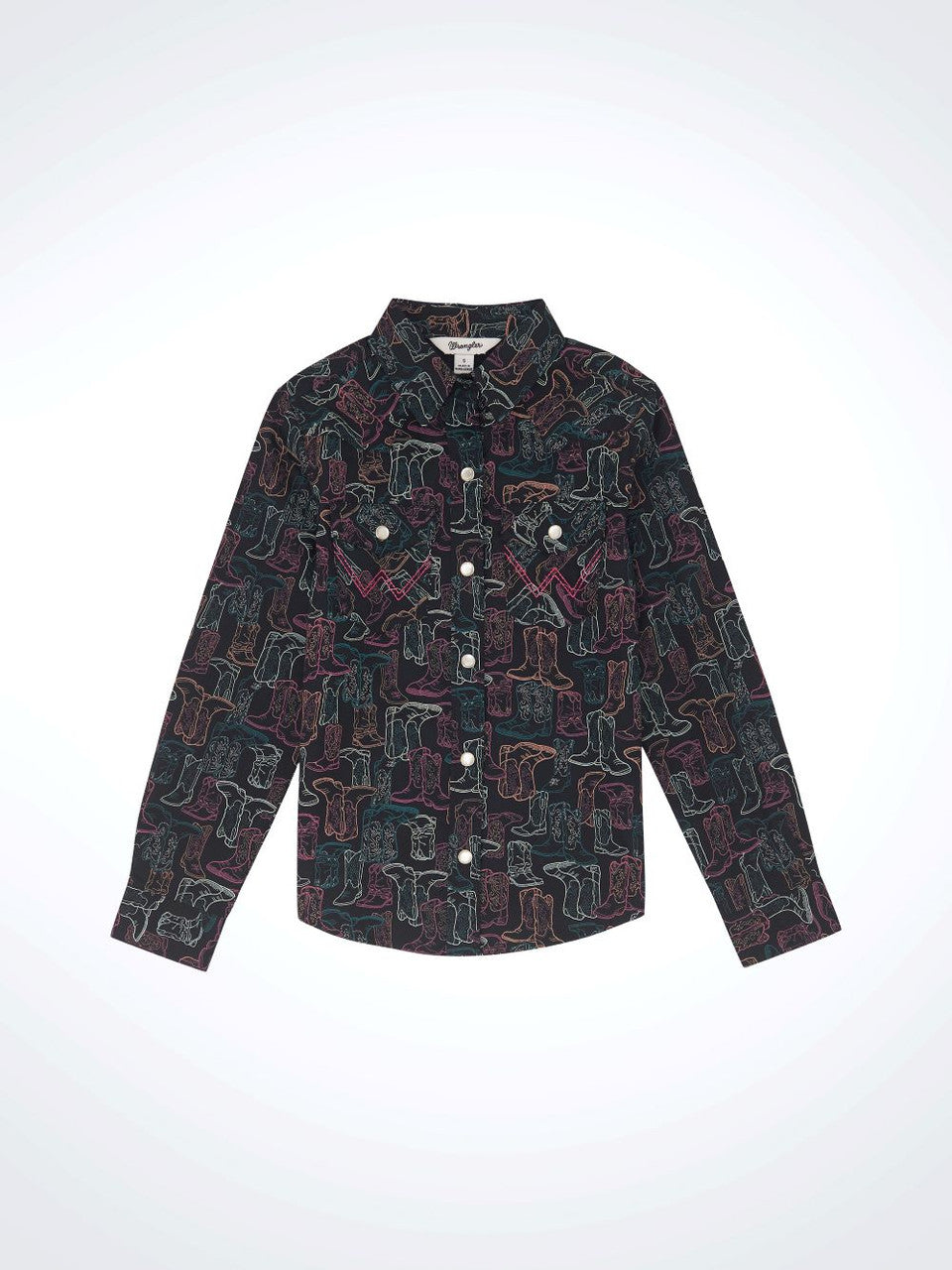 Wrangler Girls Boot Print Long Sleeve Snap Western Shirt - 112355822