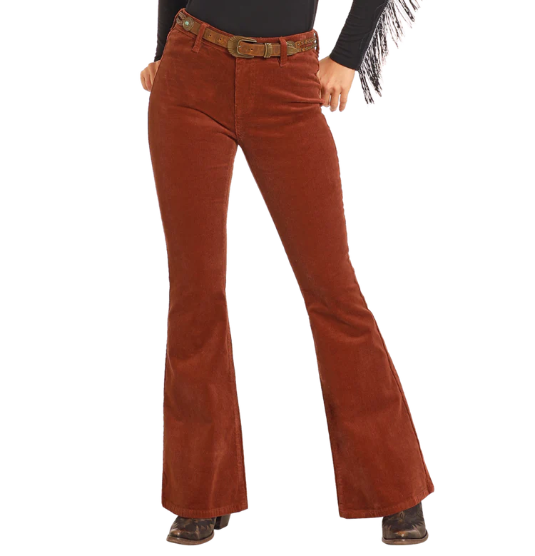 RUST CORDUROY BUTTON FLARE - BW6PD04746