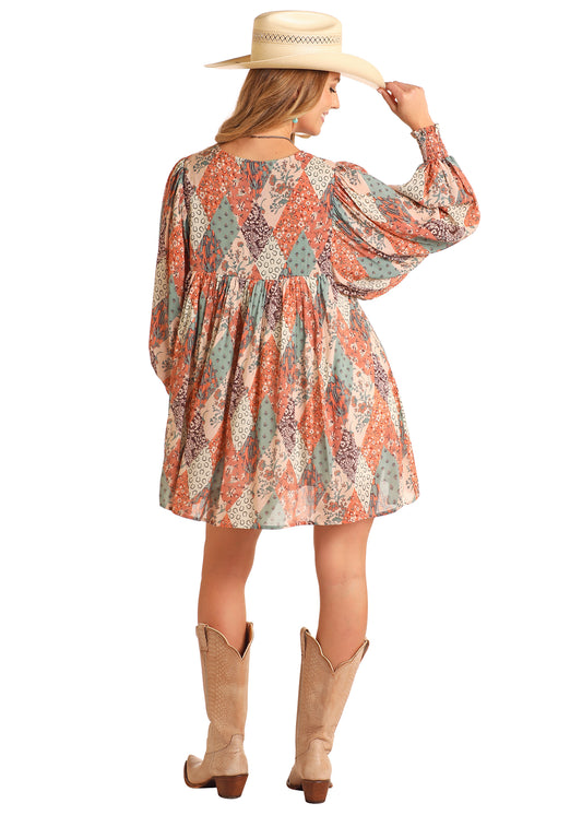 Patchwork Print Mini Dress - BWD2R05893