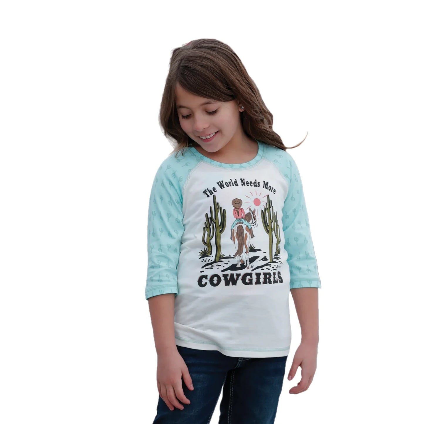 Girl's The World Needs More Cowgirls - Cream / Mint - CTK3530032