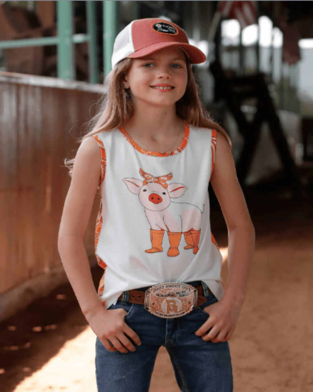 Girl's Pink Print Tank - Cream / Orange - CTK8790002