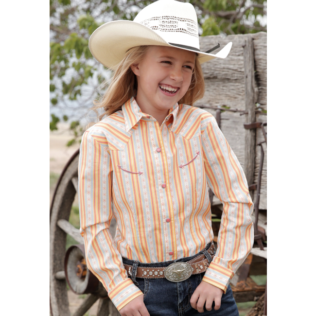 Girl's Orange Striped Long Sleeve Shirt - CTW3370015