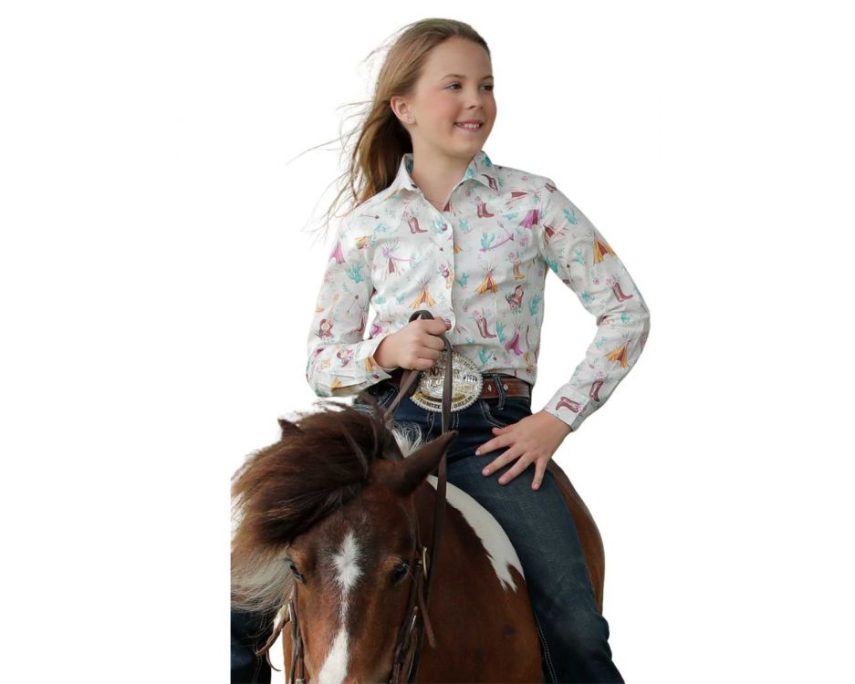 Girl's Long Sleeve Print Shirt - White - CTW3370022