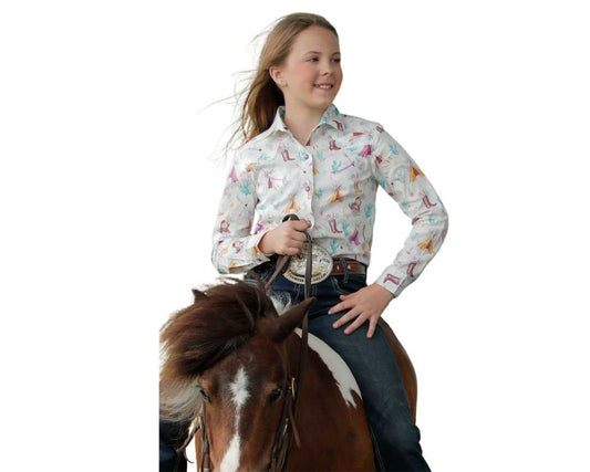 Girl's Long Sleeve Print Shirt - White - CTW3370022