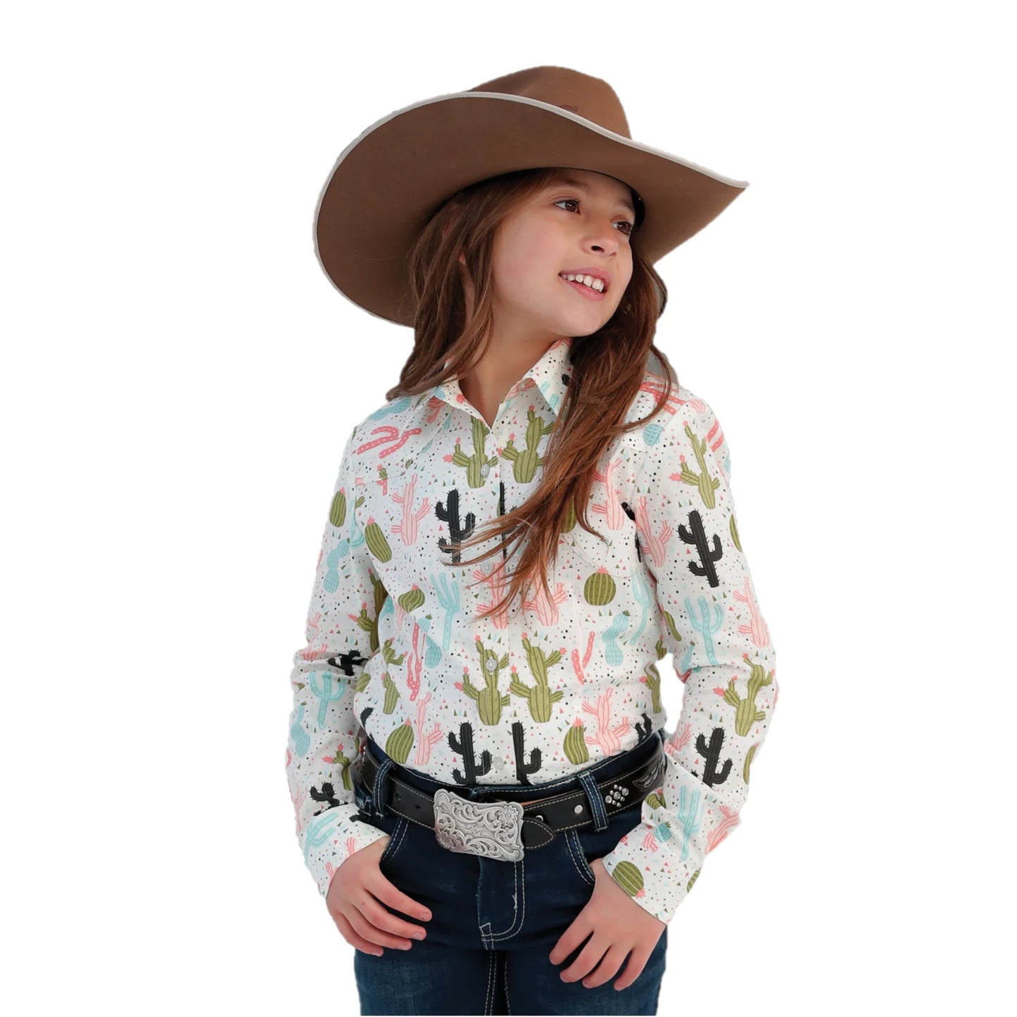 Girl's Cream Cactus Print Button Down Shirt- CTW3380001