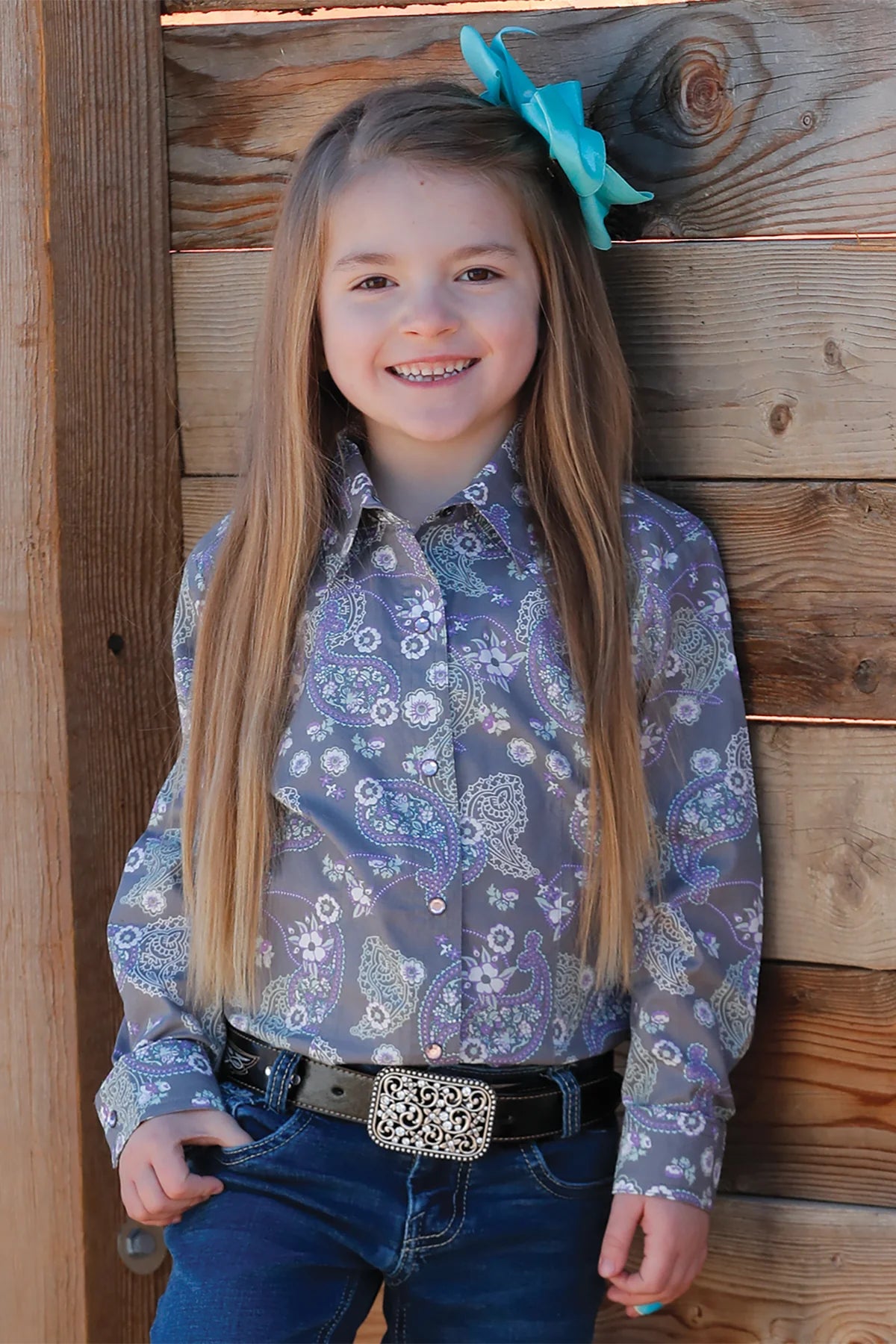 Girl's Paisley Print Western Shirt - Gray - CTW8040009