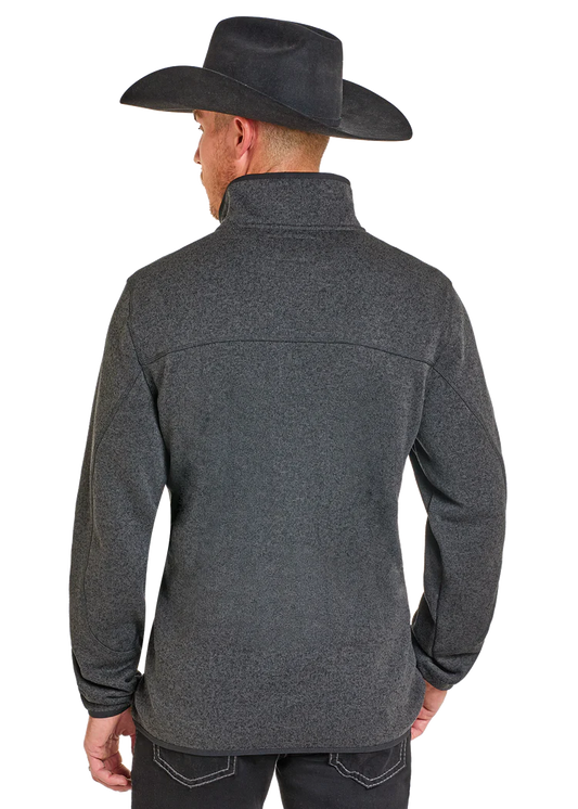 Melange Knit Henley Pullover-BLACK