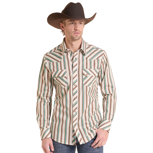 Rock & Roll Denim - Men's Stripe Print Snap Shirt-BMN2S10109