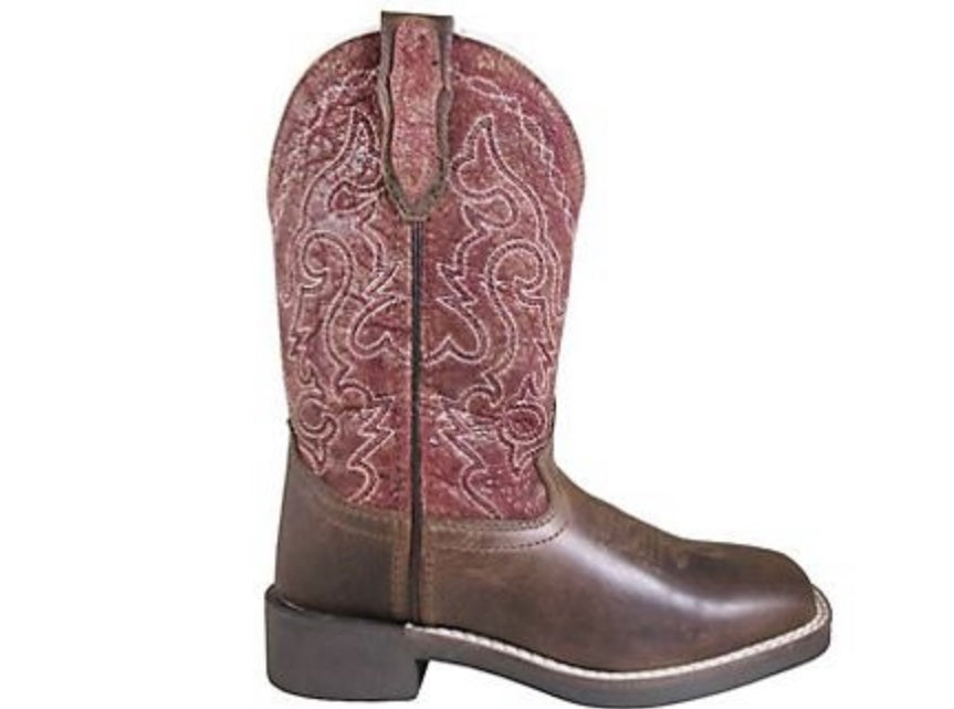 Smoky Mountain Kid's Odessa Brown Oil Dist / Vintage Red Leather Western Boot - 3241C