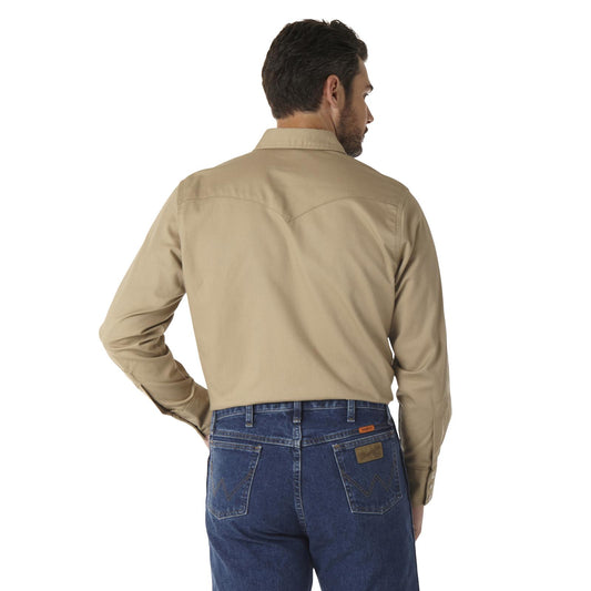 Wrangler® FR Flame Resistant Long Sleeve Twill Solid Shirt - Khaki