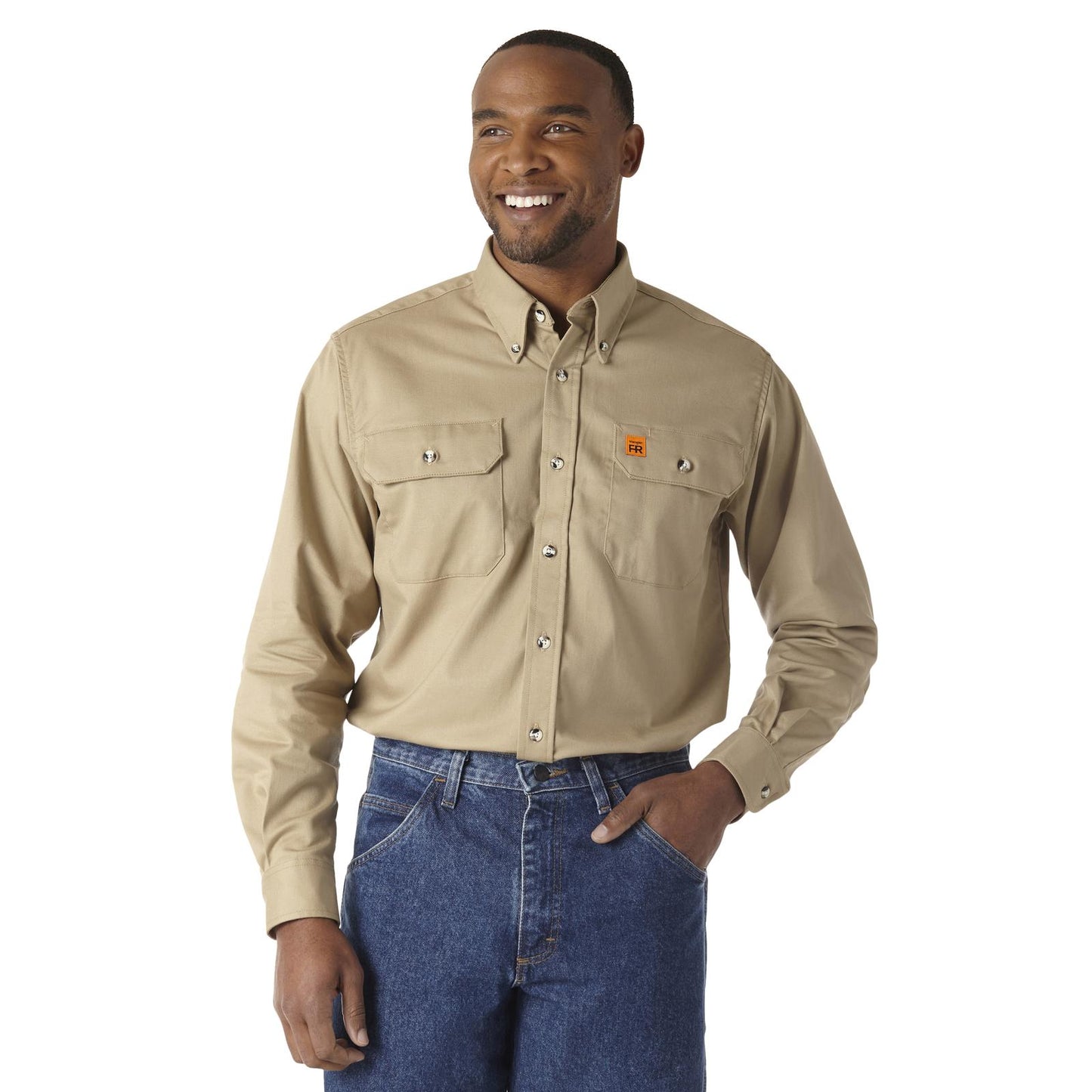 Wrangler® FR Flame Resistant Long Sleeve Work Shirt Khaki