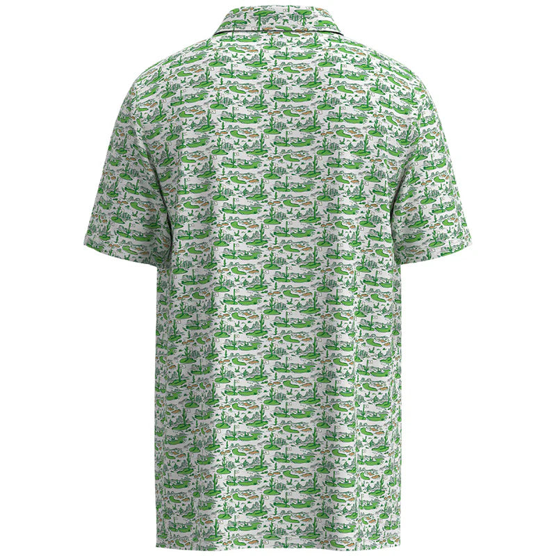 Green and white patterned shirt on a white background