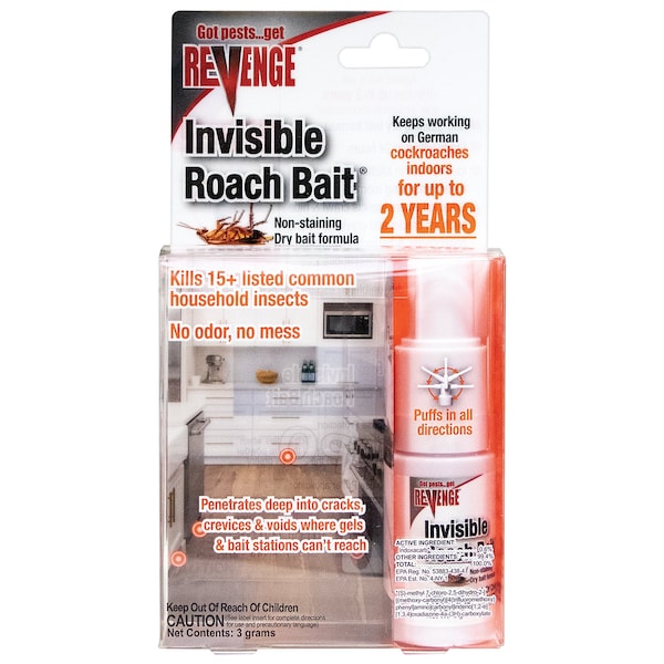Invisible roach bait package for indoor German cockroach control, non-staining formula.