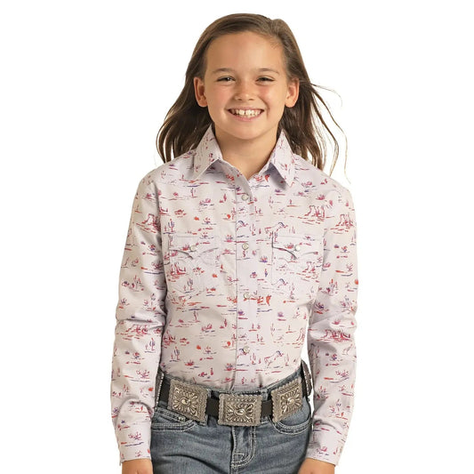WL Girls LS print snap shirt - LGN2S04392