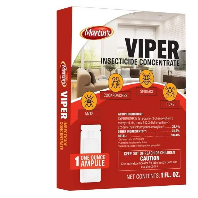 Viper Insecticide Concentrate box for ants, cockroaches, spiders, ticks, 1 oz ampule