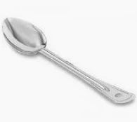 Stainless steel basting spoon with long handle on white background