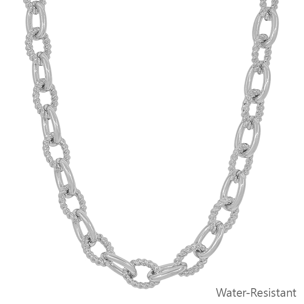 Silver chain necklace on a white background