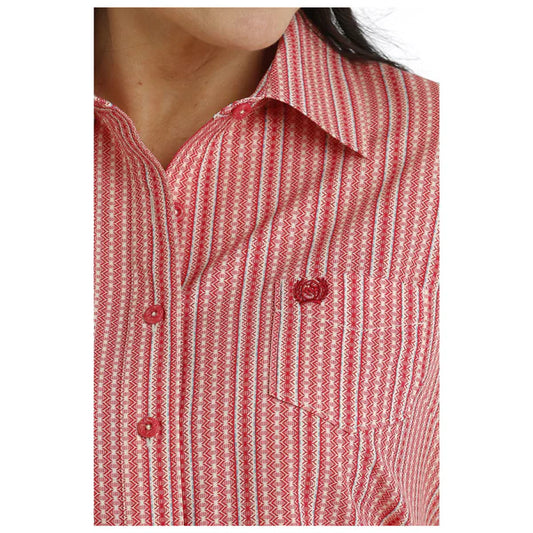 Women's ArenaFlex Long Sleeve Western Shirt - Red Print - STYLE MSW9163023