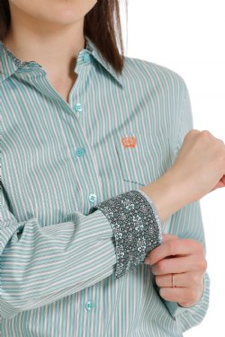 Women's Long Sleeve Striped Shirt Blue - STYLE MSW9164198