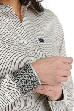 Women's TENCEL™ Stripe Button-Down Western Shirt - White / Burgundy / Pink - MSW9164211