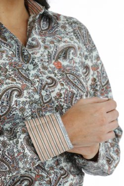 Women's Long Sleeve Light Blue Print Shirt - STYLE MSW9164218