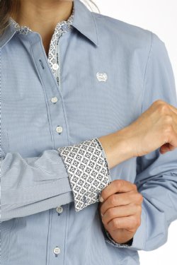 Women's Stretch Stripe Button-Down Western Shirt - Blue - MSW9165049