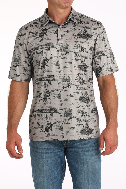 Cinch Arenaflex Short Sleeve Cow Camp Polo