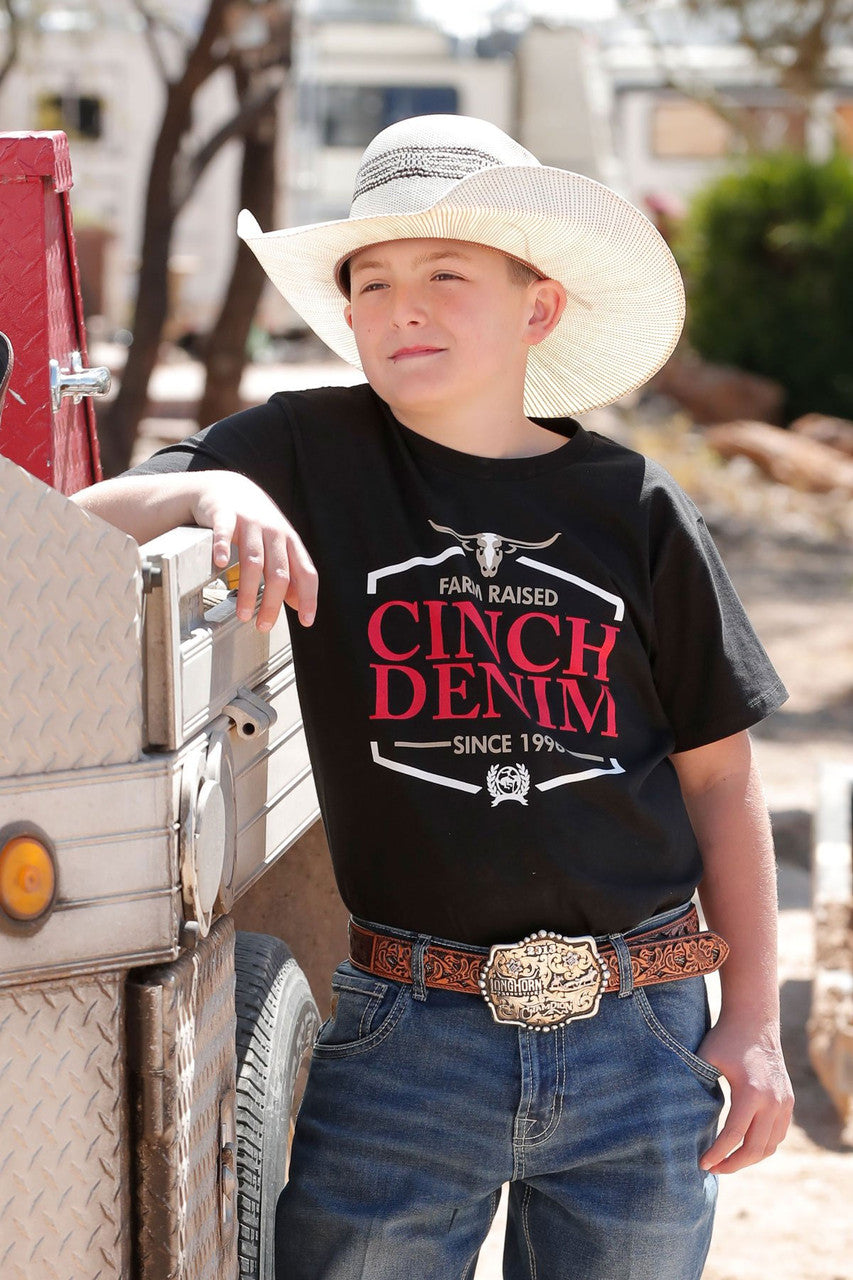 Boys Cinch Denim Black Short Sleeve Tee - MTT7670141