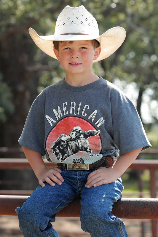Boy's American Cinch Tee - Charcoal - MTT7670144