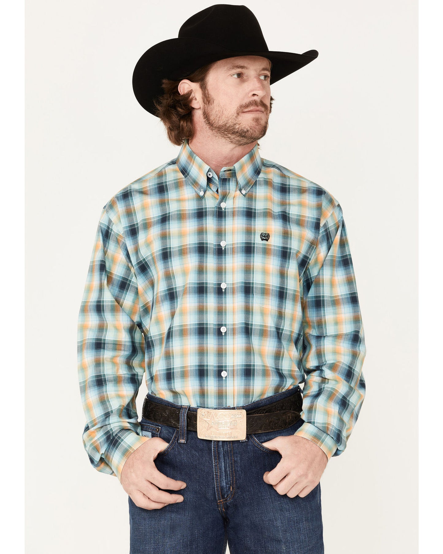 Men's Multi-Colored Plaid Button Down Shirt - MTW1105422