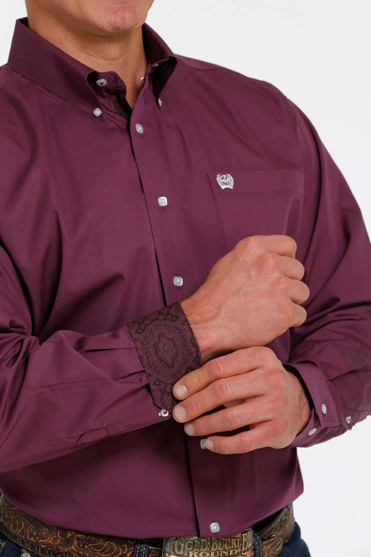 Men's Sangria Purple Button Down Western Long Sleeve Shirt - MTW1105484