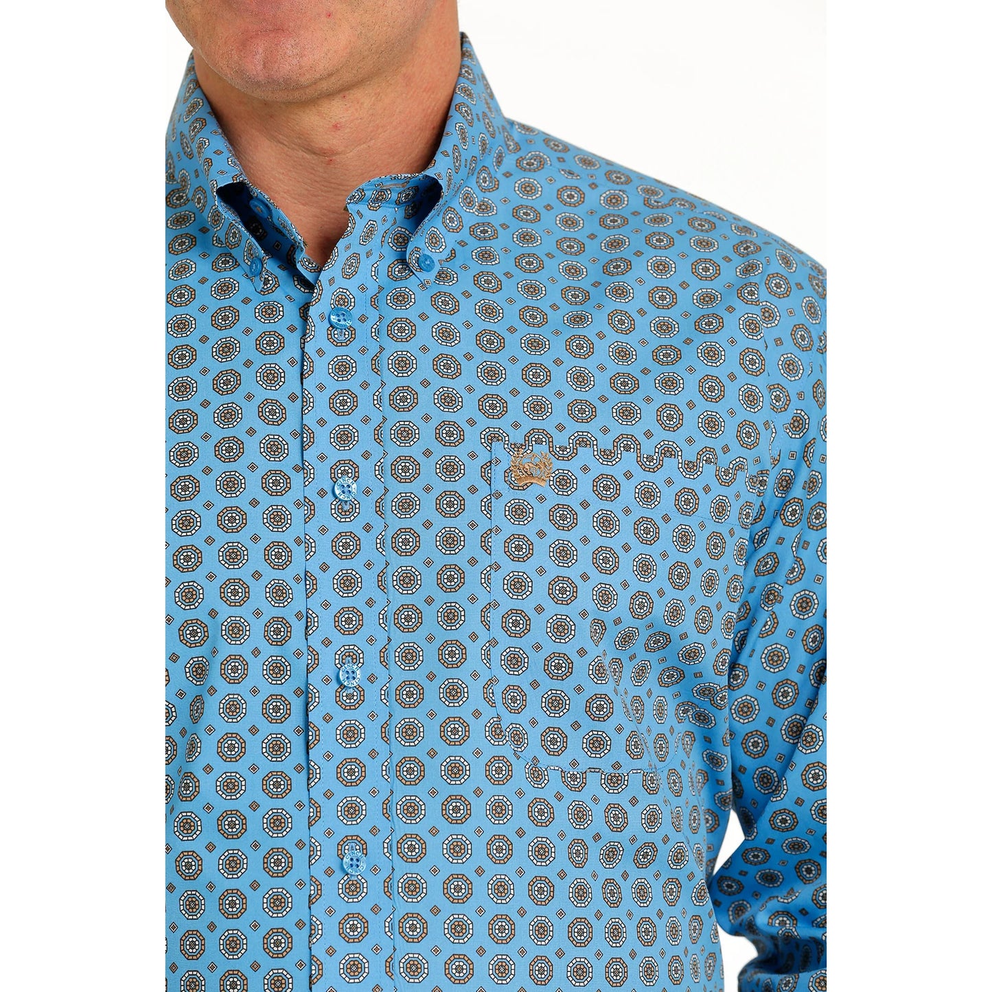 Men's Geometric Blue Button Down Shirt MTW1105539