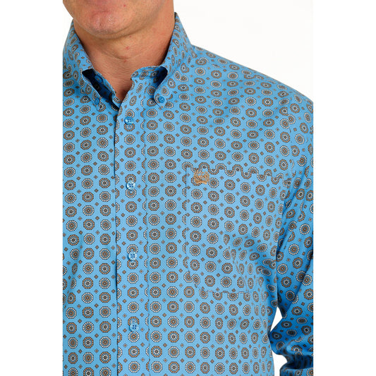 Men's Geometric Blue Button Down Shirt MTW1105539