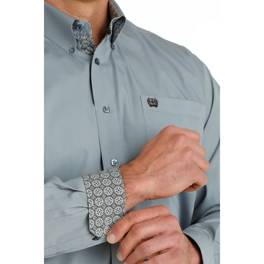 Men's Solid Grey Button Up Shirt - MTW1105648