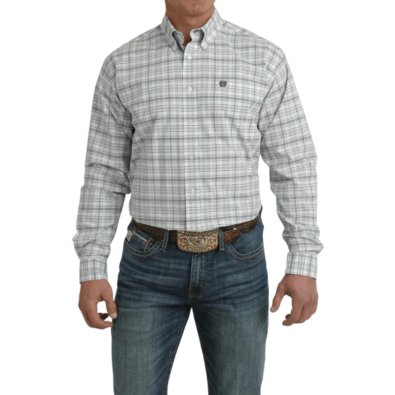 Cinch Men's Light Blue Plaid Long Sleeve Button Down Western Shirt MTW1105733