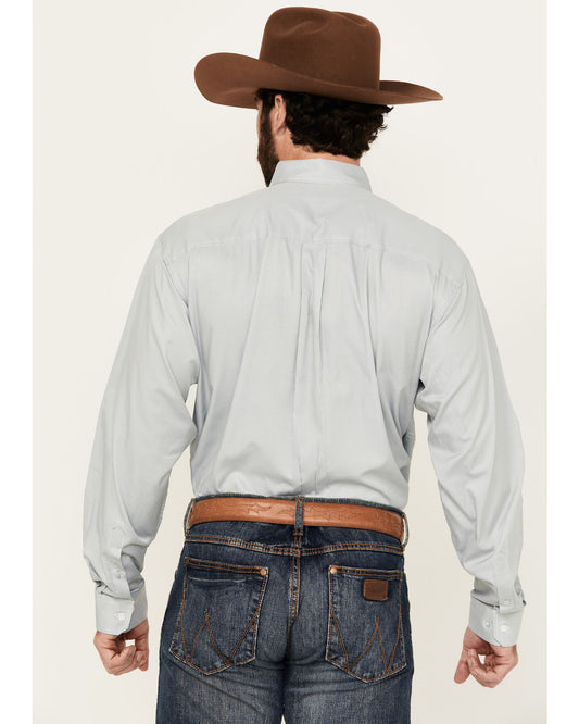 Men's Light Grey & White Tencel Stripe Western Shirt - MTW1105814